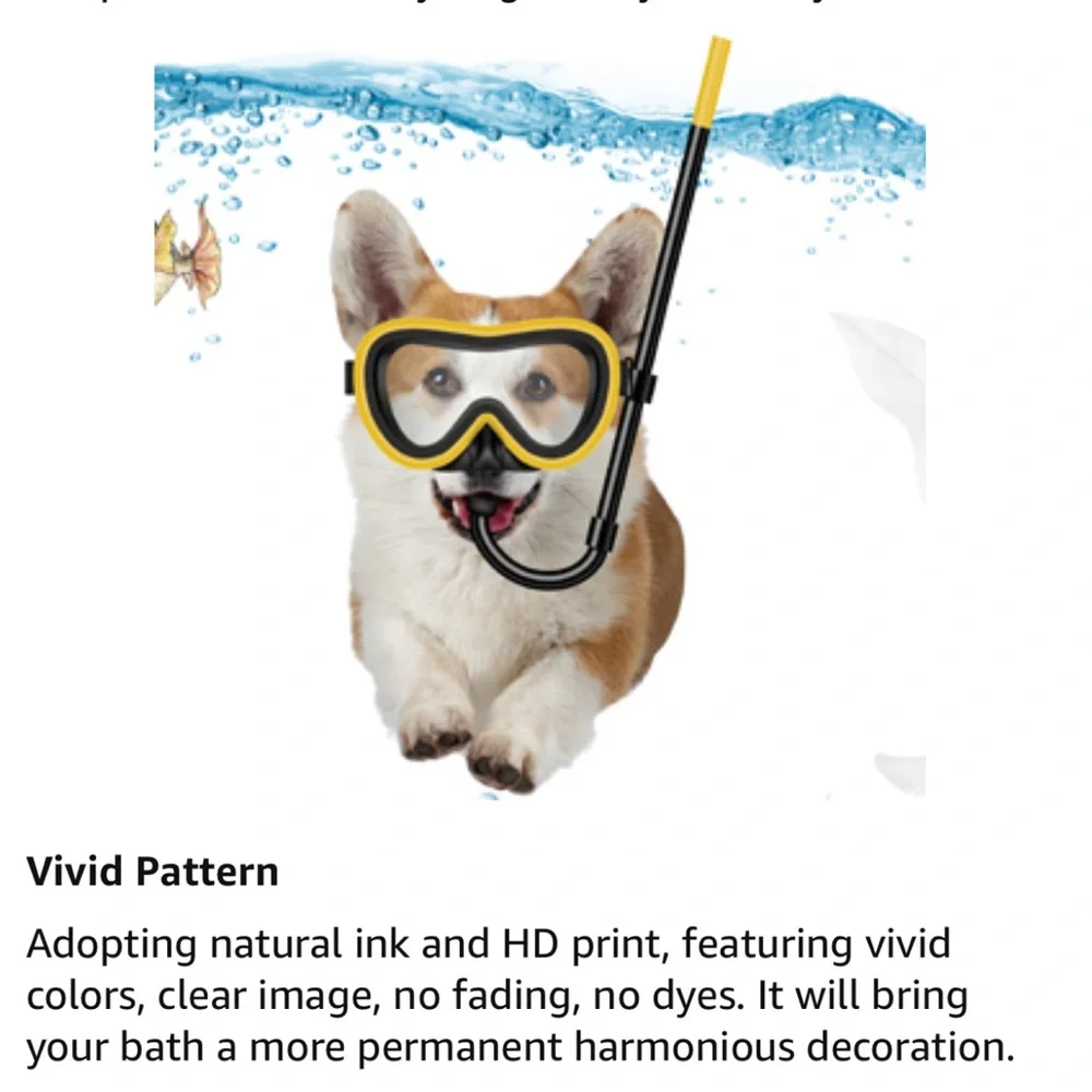 PRACTICALLY BRAND NEW! Uokiuki snorkeling Corgi and tropical fish shower curtain
